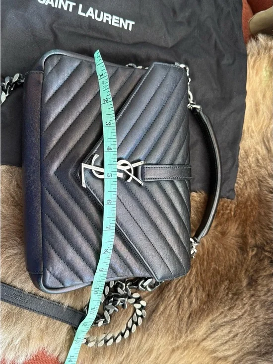 Saint Laurent Black Quilted Leather Shoulder Bag with Silver YSL Logo - Picture 11 of 12